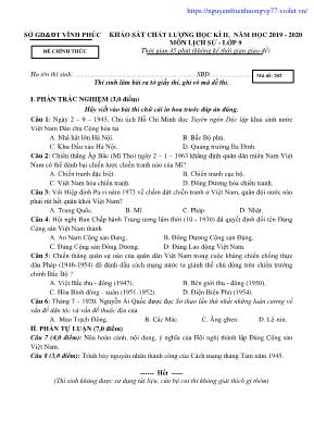 Bộ đề khảo sát chất lượng học kỳ II môn Lịch sử Lớp 9 - Năm học 2019-2020 - Sở giáo dục và đào tạo Vĩnh Phúc (Có đáp án)